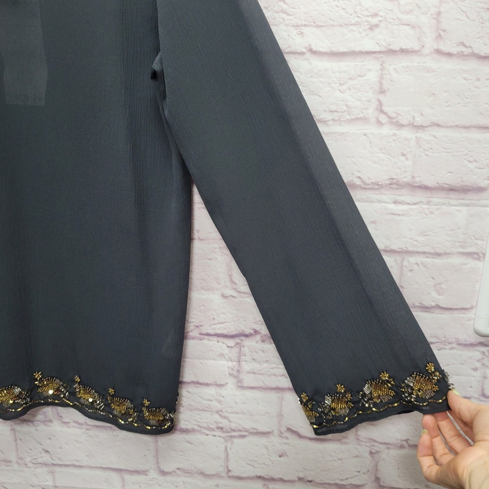 NEW ZARA Beadwork Hem Sheer Cowl Neck Blouse S Black‎ Coquette Whimsigoth Dark - Picture 5 of 11